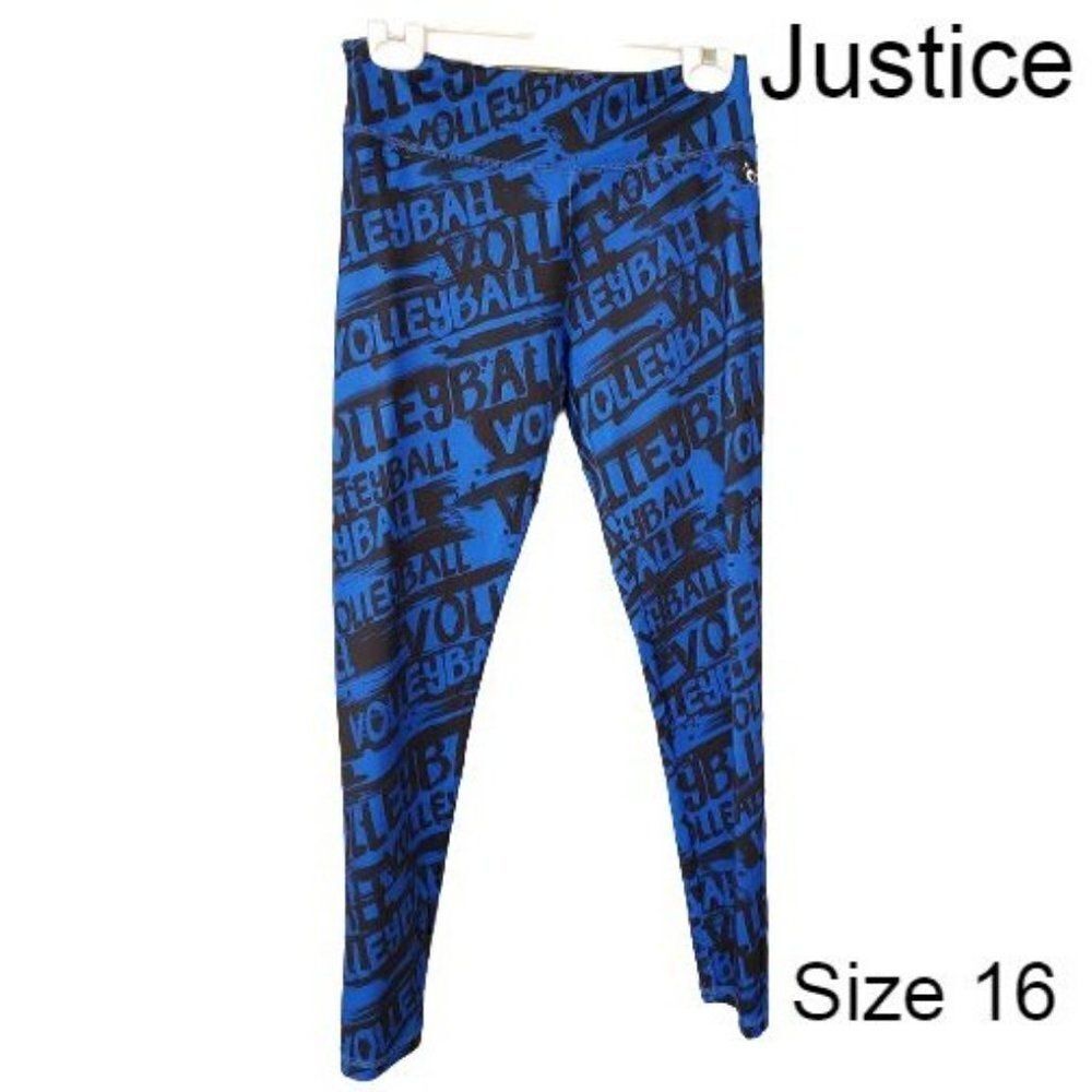 Justice Girls' Active Graphic Leggings Volleyball Blue Black Sportswear Sz 16 NE